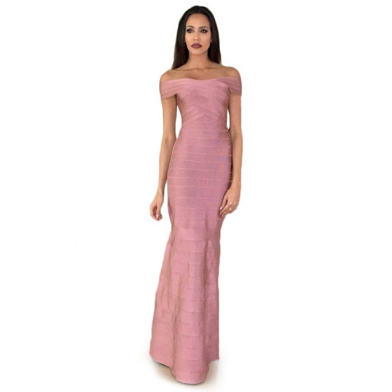 vestido longo ombro a ombro rose