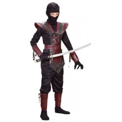 Fantasia Infantil Ninja Luxo Vermelho Preto Halloween