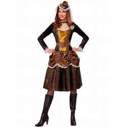 Fantasia Feminina Adulto Steampunk Vestido Marrom Cosplay Halloween Carnaval