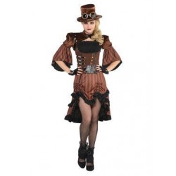 Fantasia Feminina Steampunk Vestido Marrom Halloween Carnaval Cosplay