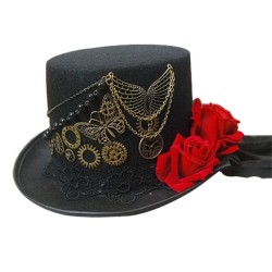 Chapéu Steampunk Cilíndrico Feminino Retrô Adulto Fantasia Cosplay Halloween Carnaval