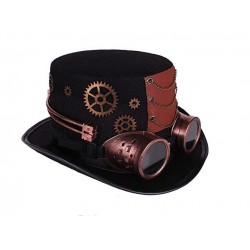 Chapéu Steampunk Feminino Preto e Vermelho Fantasia Cosplay Halloween Carnaval 