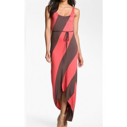 Vestido Casual Longo Maxi Dress Rosa e Marrom