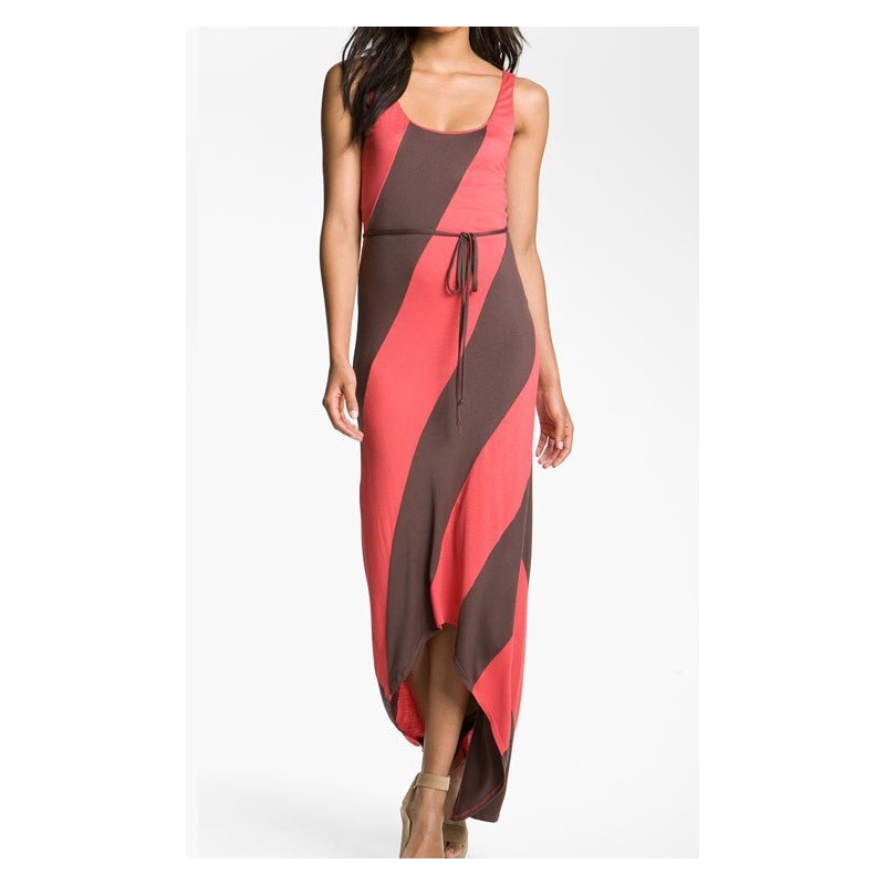 Vestido Casual Longo Maxi Dress Rosa e Marrom