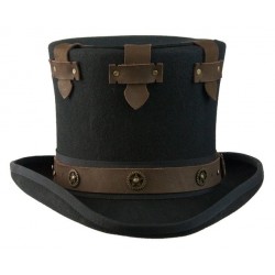 Chapéu Steampunk Preto Couro Top Hat Masculino Cosplay Halloween Carnaval