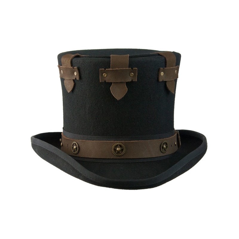 Chapéu Steampunk Preto Couro Top Hat Masculino Cosplay Halloween Carnaval