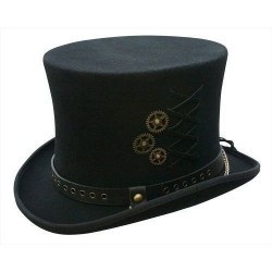 Chapéu Steampunk Preto Engrenagens Top Hat Masculino Cosplay Halloween 