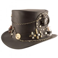 Chapéu Steampunk Couro Marrom Top Hat Masculino Cosplay Halloween 