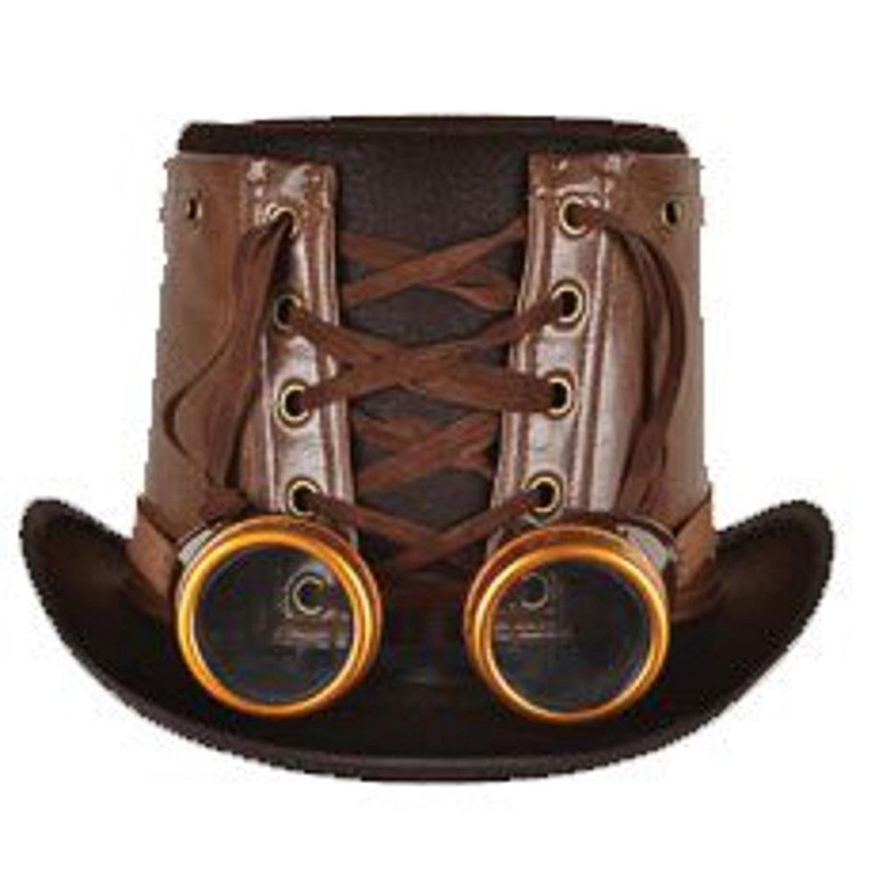 Chapéu Steampunk Masculino Marrom com Goggles Retrô Halloween Cosplay