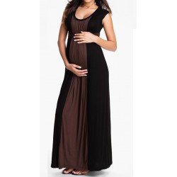 Vestido Longo Maxi Dress Gestantes Fluido Marron e Preto