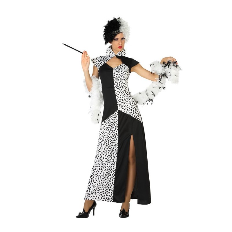 Fantasia Feminina Cruela Cruel Cruella de Vil 101 Dálmatas Halloween Carnaval