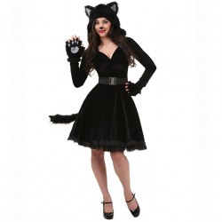 Fantasia Feminina Adulto Gata Preta Vestido Halloween Dia das Bruxas Carnaval