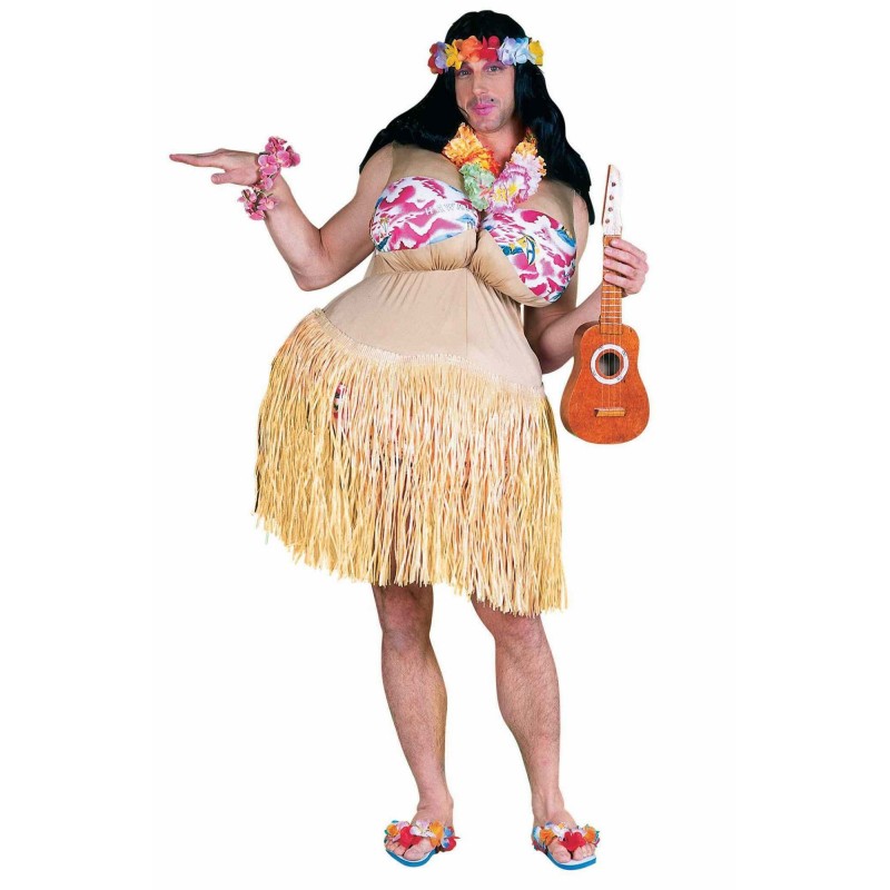 Fantasia Adulto Masculina Cômica Havaiana Ukulele Festa do Havai Carnaval