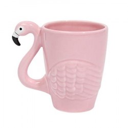 Caneca Café Porcelana Flamingo Palmeiras Alça Decorada Rosa Decorativa