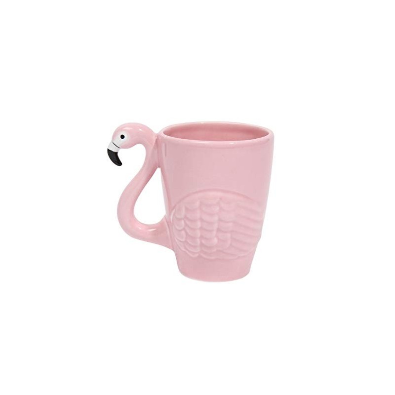 Caneca Café Porcelana Flamingo Palmeiras Alça Decorada Rosa Decorativa