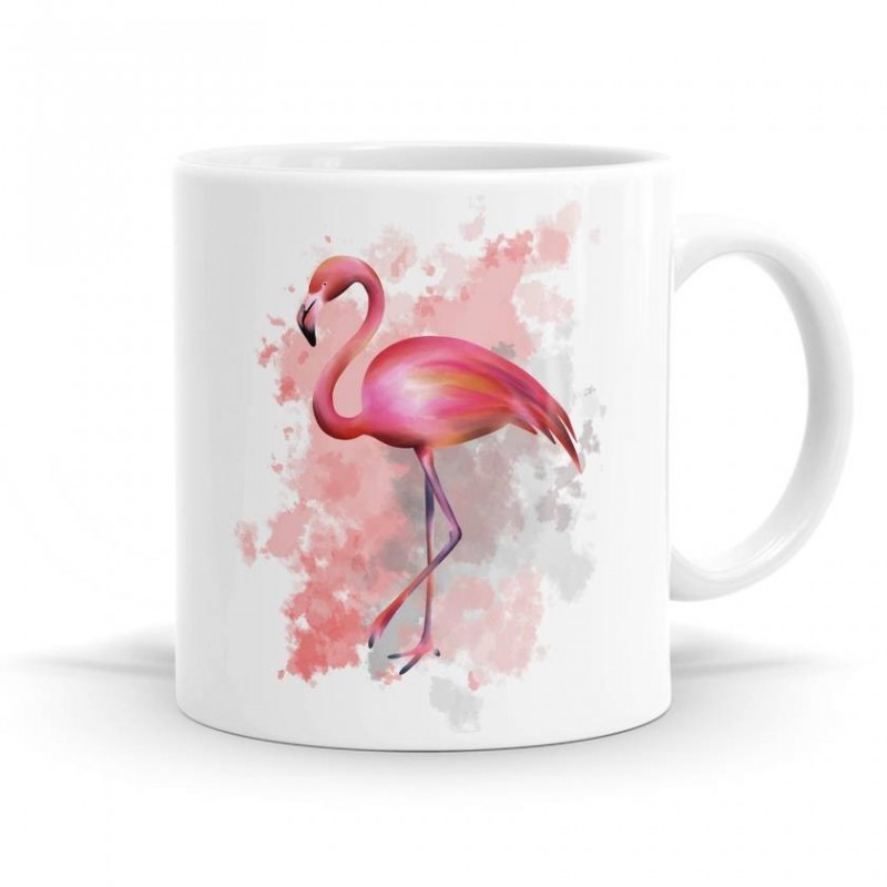 Caneca Café Porcelana Tema Flamingo Branca e Rosa Decorativa
