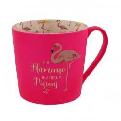 Caneca Café Porcelana Tema Flamingo Pink Desenhos no Interior Decorativa