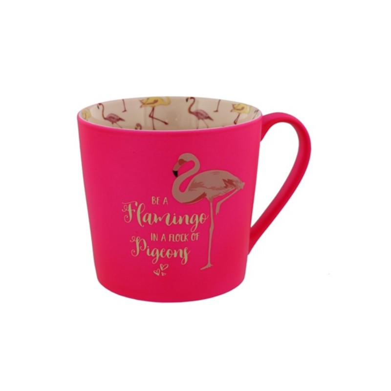 Caneca Café Porcelana Tema Flamingo Pink Desenhos no Interior Decorativa