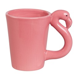 Caneca Café Porcelana Alça de Flamingo Rosa Decorativa