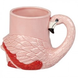 Caneca Cerâmica Flamingo Rosa Alto Relevo Pintada a Mão Decorativa