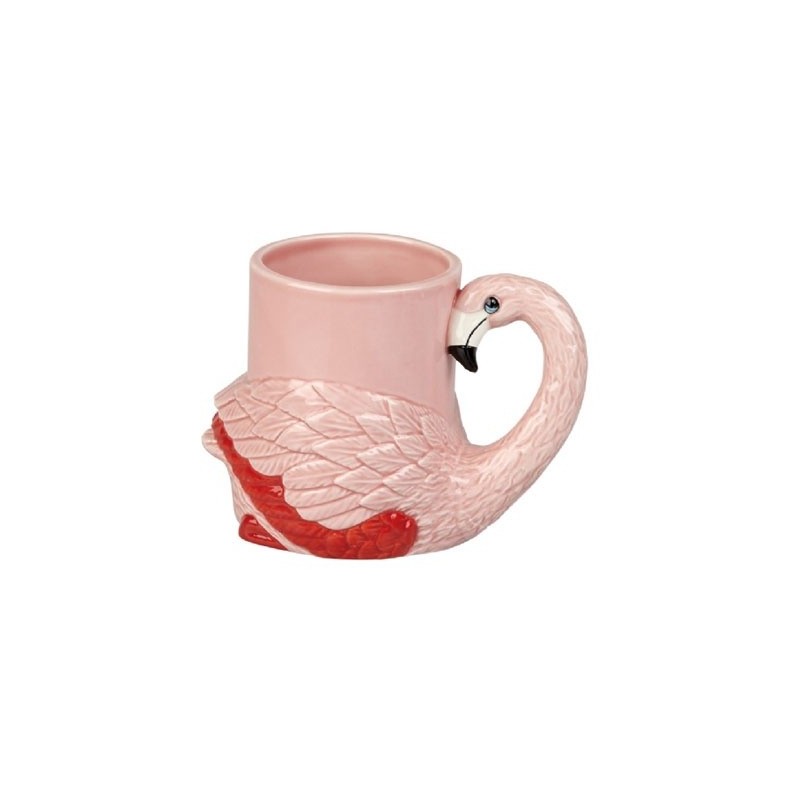 Caneca Cerâmica Flamingo Rosa Alto Relevo Pintada a Mão Decorativa