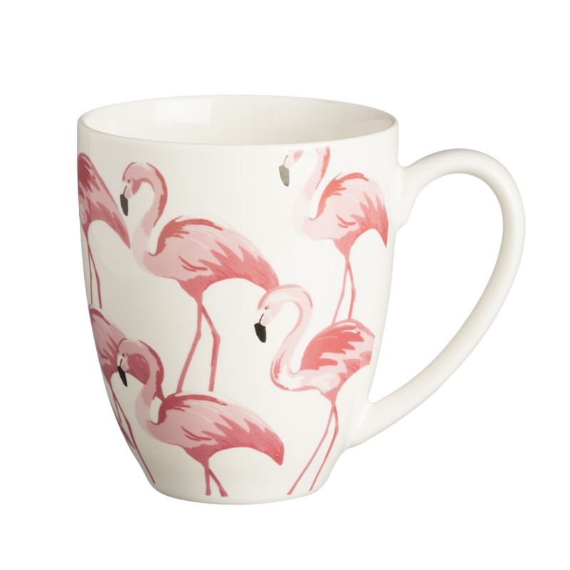 Caneca Café Porcelana Branca Desenhos de Flamingos Rosa Decorativa