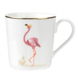 Caneca Cerâmica Flamingo Rosas Branca Borda Dourada Delicada Decorativa