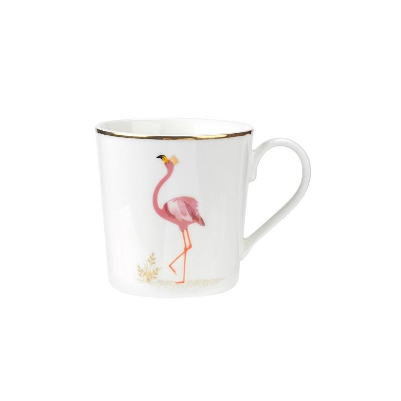 Caneca Cerâmica Flamingo Rosas Branca Borda Dourada Delicada Decorativa