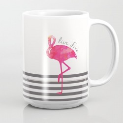 Caneca Cerâmica Flamingo Rosas Branca e Prata Delicada Decorativa