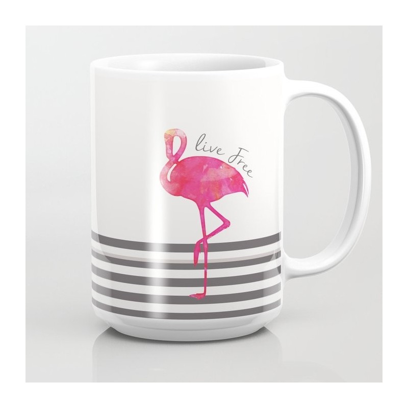 Caneca Cerâmica Flamingo Rosas Branca e Prata Delicada Decorativa