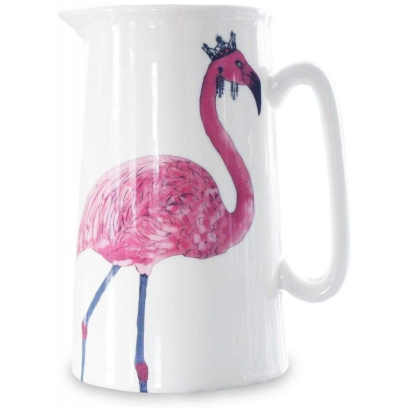 Jarra Cerâmica 1L Flamingo Rosa Branca Decorativa