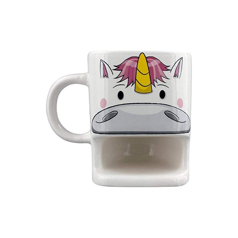 Caneca Cerâmica Tema Unicórnio com Porta Biscoito Presente Decorativa