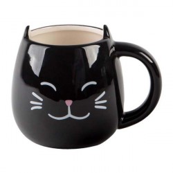 Caneca Porcelana Preta com Carinha e Orelha de Gato Decorativa Cat Lovers Presente