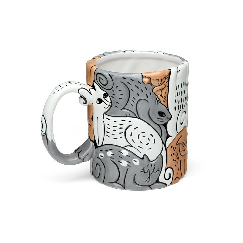 Caneca Cerâmica Gatos em Relevo Café Chá Decorativa Cat Lovers