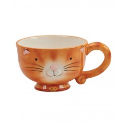 Caneca de Sopa Cerâmica Gato Laranjada Cat Lovers Decorativa