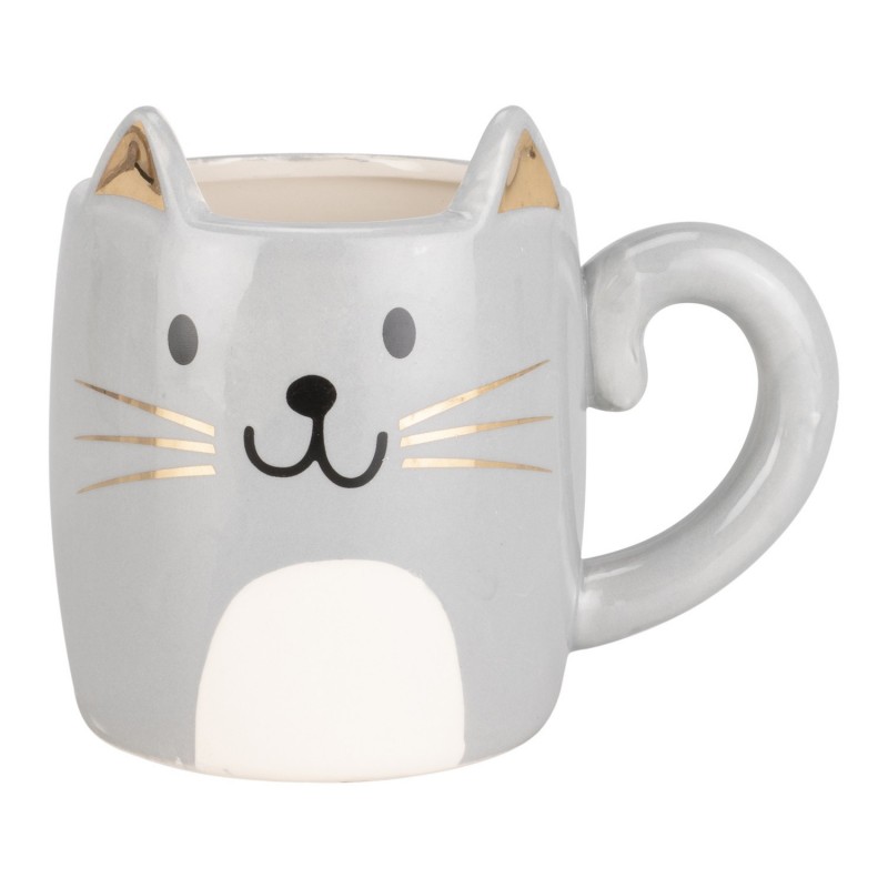 Linda Caneca Cerâmica Gato Cinza Cat Lovers Presente