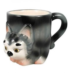 Caneca Cerâmica Gatinho Cinza Alto Relevo Decorativa Cat Lovers