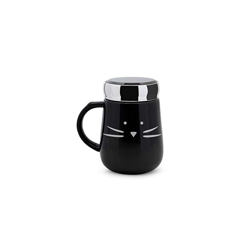 Caneca Gato Preto Cerâmica com Tampa de Inox Cat Lovers