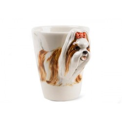 Caneca Cerâmica Shih Tzu Marrom e Branco Decorativa