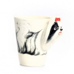 Caneca Cerâmica Shih Tzu Branco e Preto Decorativa