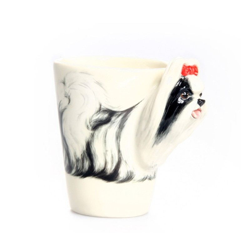 Caneca Cerâmica Shih Tzu Branco e Preto Decorativa