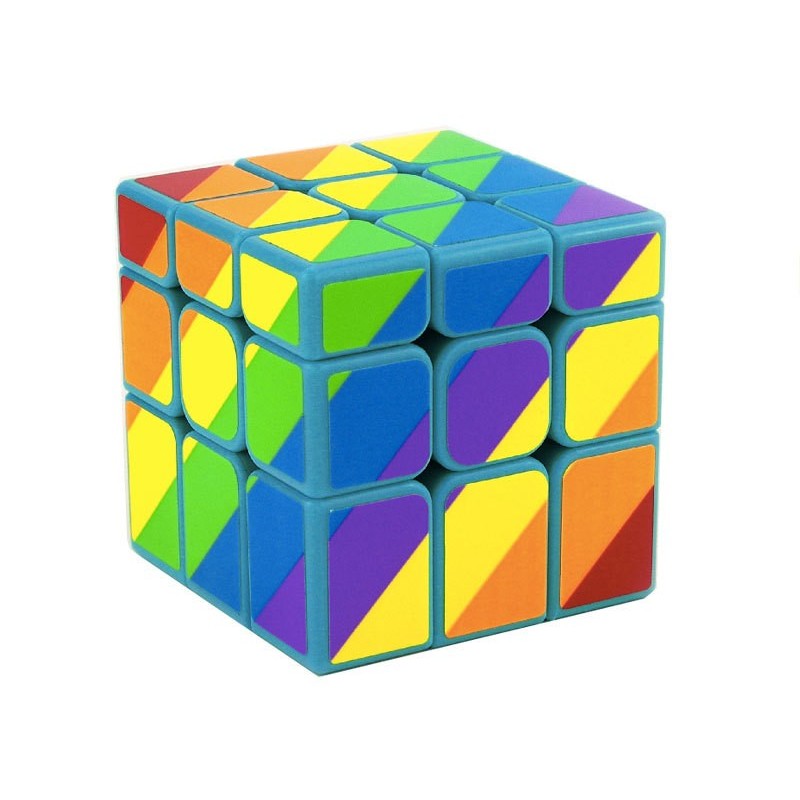 Cubo Mágico 3x3x3 Multicolorido Arco-íris Base Azul Desafio Geek