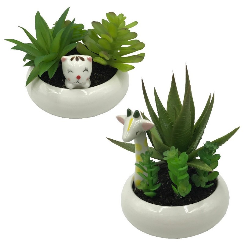 Kit 2 Vasinhos Gatinha e Girafa para Plantas Suculentas ou Cactus