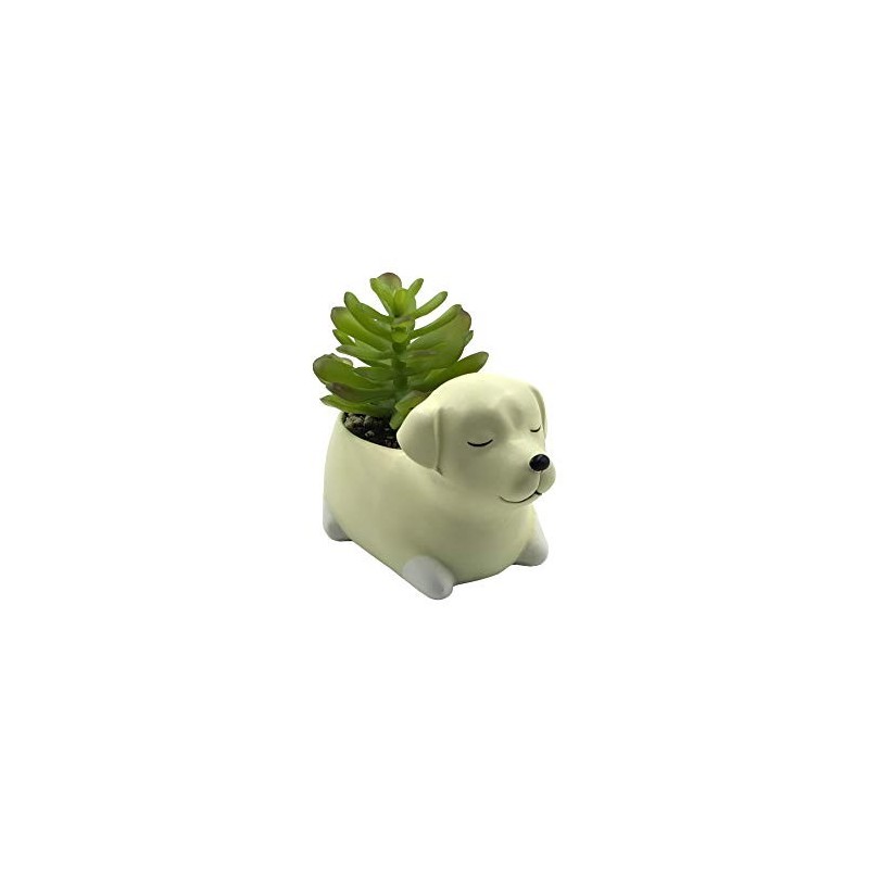 Vaso Porcelana Formato de Cachorro Branco  para Plantas Suculentas Cactus