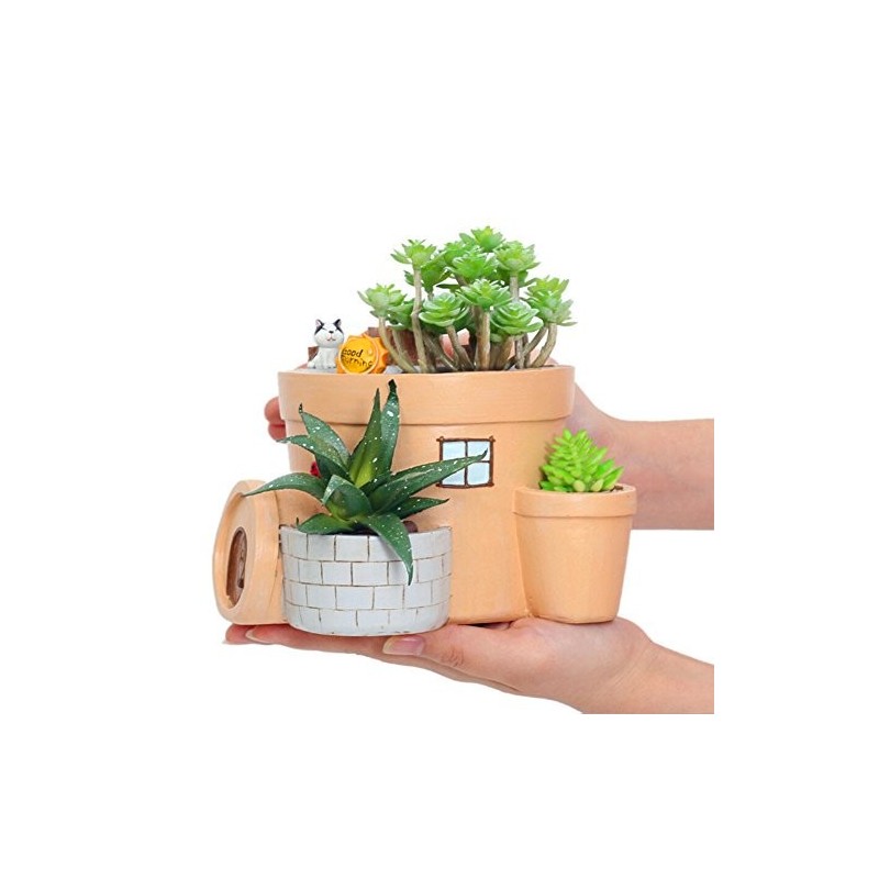 Mini Vaso Cerâmica Formato Cabana para Plantas Suculentas e Cactus