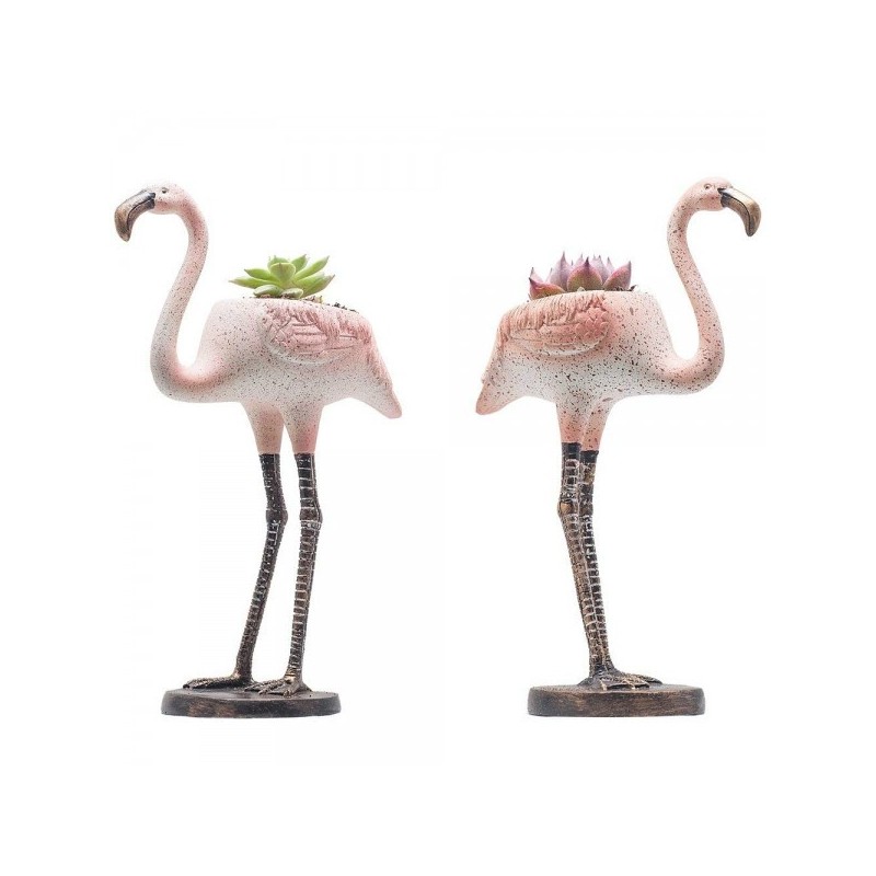 Kit 2 Mini Vasos Cerâmica para Plantas Suculentas ou Cactus Flamingos
