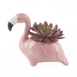 Mini Vaso Cerâmica Flamingo Rosa para Plantas Suculentas ou Cactus