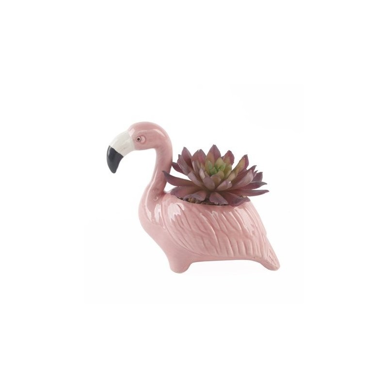 Mini Vaso Cerâmica Flamingo Rosa para Plantas Suculentas ou Cactus