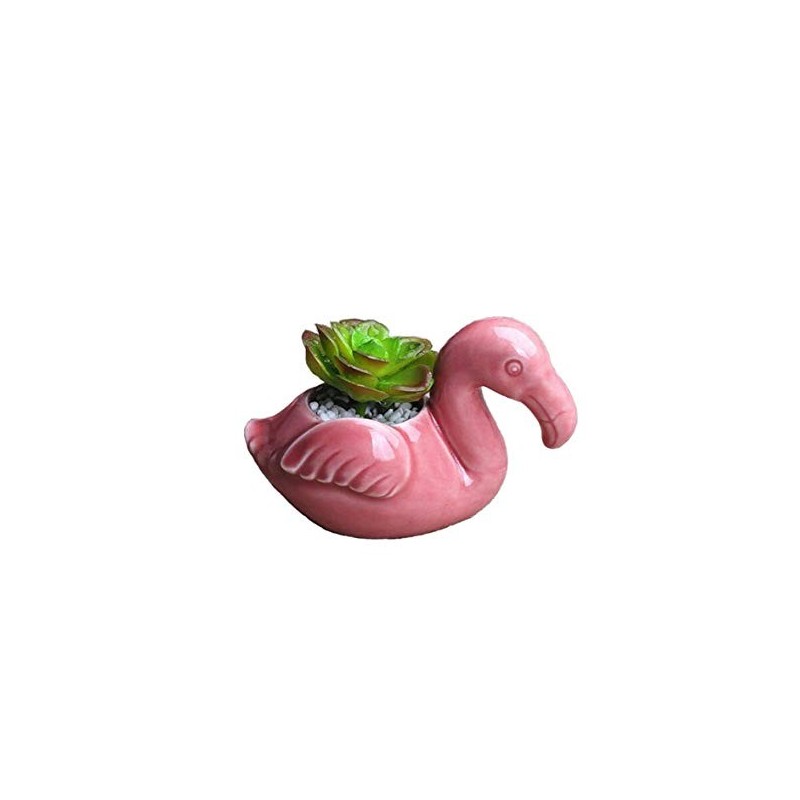 Vaso Cerâmica Flamingo Rosa para Plantas Suculentas ou Cactus