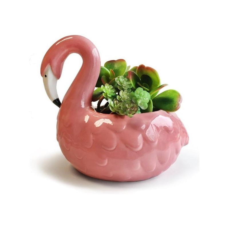 Vasinho Cerâmica Flamingo Rosa para Plantas Suculentas ou Cactus